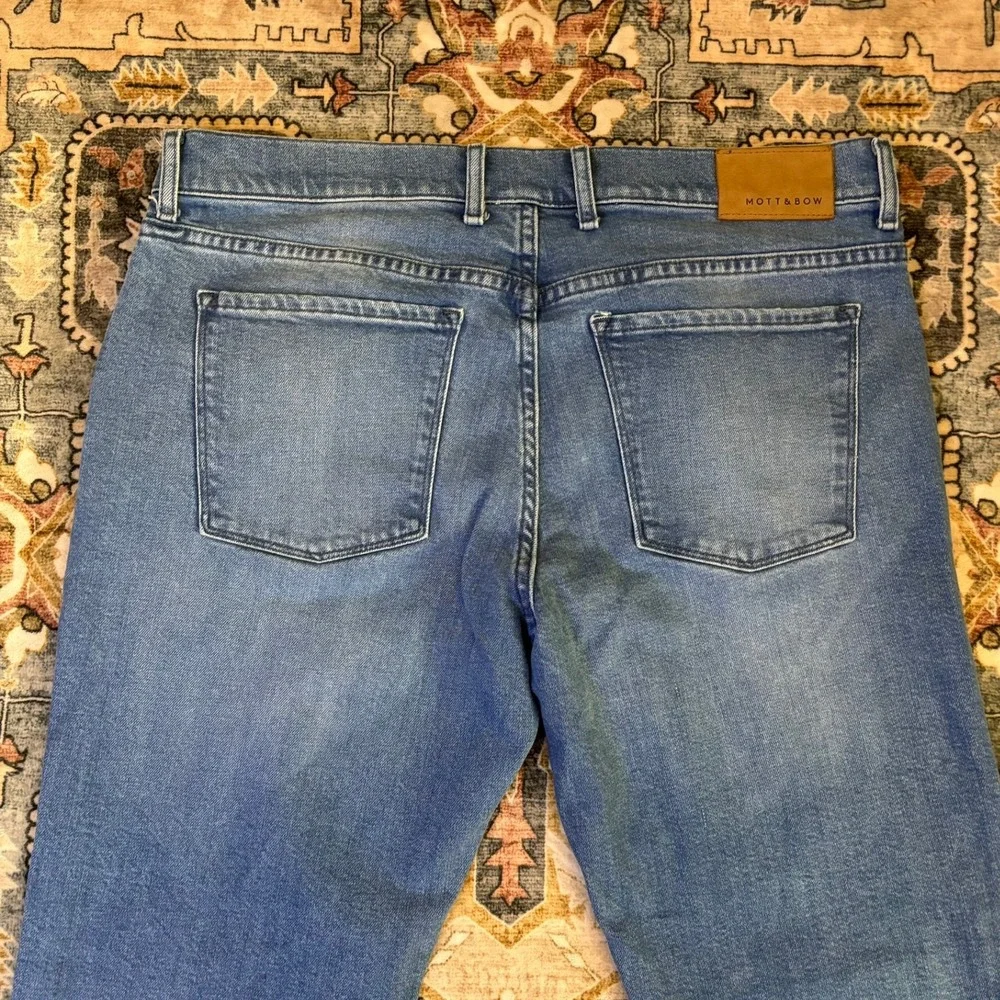 Mott & Bow Mens Slim Fit Straight Jeans Medium Wash Blue Denim W36 L32 Stretch